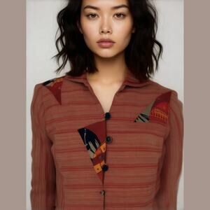 Vintage Canvasbacks Orange Striped Linen Silk Boho Artistic Blazer Jacket 4